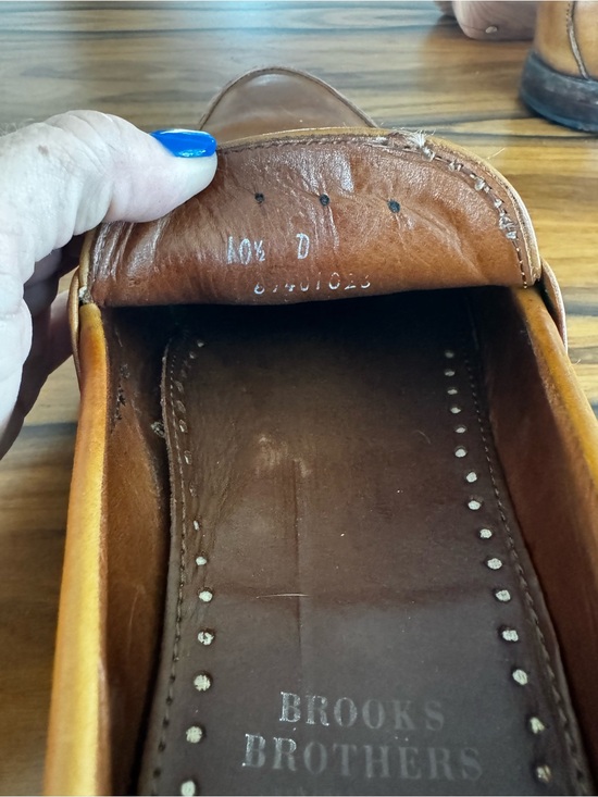 Brooks Brothers Made in Italy Cognac Leather Penny Loafers Men’s w/ Wood Insert main image 6